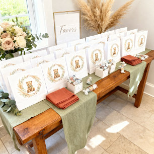 Sticker Rond Fête de naissance Boho Woodland Bear Sage Terracot