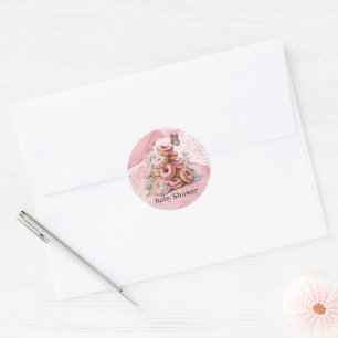 Sticker Rond Fête de naissance de fille aux donuts roses et pap