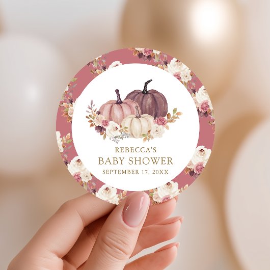 Sticker Rond Fête de Naissance de Fleur de Citrouille Rose Pous