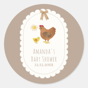 Sticker Rond Fête de naissance de poussin de cottagecore marron