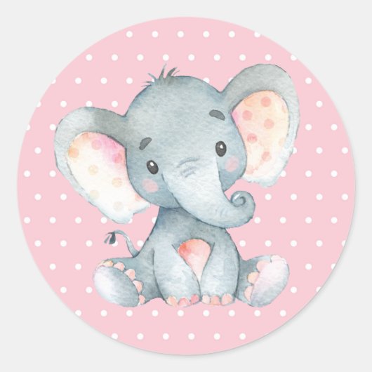 Sticker Rond Fête de naissance éléphant fille Rose (Devant)