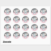 Sticker Rond Fête de naissance éléphant fille Rose et Gris (Feuille)