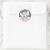 Sticker Rond Fête de naissance éléphant fille Rose et Gris (Sac)