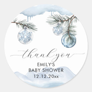 Sticker Rond Fête de naissance flocon de neige de montagne d'hi