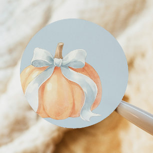 Sticker Rond Fête de Naissance Garçon Citrouille Ruban Bleu