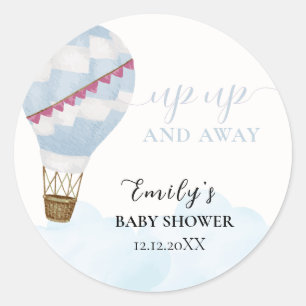 Sticker Rond Fête de naissance minimaliste bohème bleu montgolf