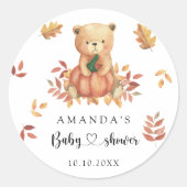 Sticker Rond Fête de naissance ourson d'automne (Devant)