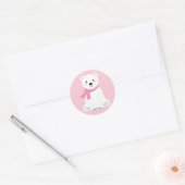 Sticker Rond Fête de naissance ourson polaire fille Rose (Enveloppe)