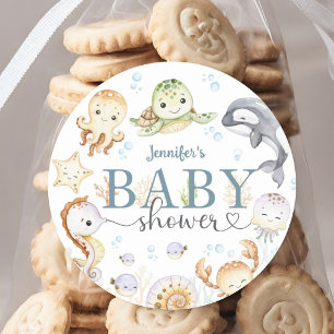 Sticker Rond Fête de Naissance Sous L'Océan Genre Neutre