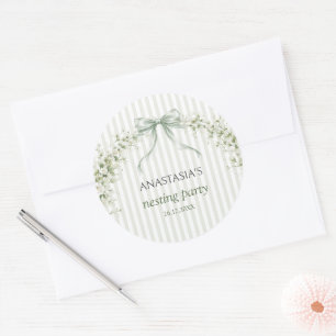 Sticker Rond Fête de nidification vert sauge Baby Shower
