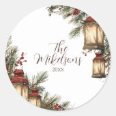 Sticker Rond Fête de Noël à la Lanterne Rustique (Devant)