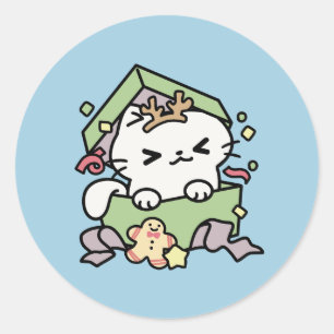 Sticker Rond Fête de Noël avec Purr-ty Time Cat