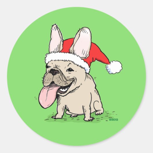 Sticker Rond Fête de Noël de Chien de taureaux français | Funny (Devant)