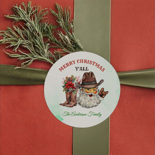 Sticker Rond Fête de Noël de Santa Cowboy occidental