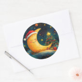 Sticker Rond Fête de Noël drôle Lune Galaxy (Enveloppe)