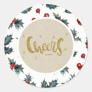 Sticker Rond Fête de Noël élégante baie de houx or applaudissem