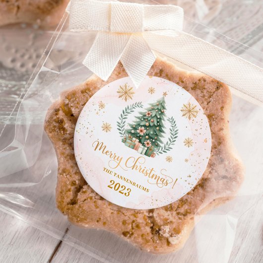 Sticker Rond Fête de Noël | Flèches de neige blush Gold