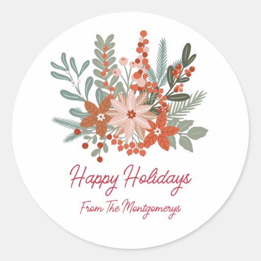 Sticker Rond Fête de Noël Florale Nom de famille (Devant)