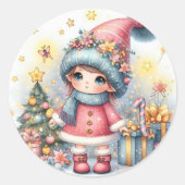 Sticker Rond Fête de Noël mignonne Bébé Fille (Devant)