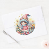 Sticker Rond Fête de Noël mignonne Bébé Fille (Enveloppe)