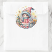 Sticker Rond Fête de Noël mignonne Bébé Fille (Sac)