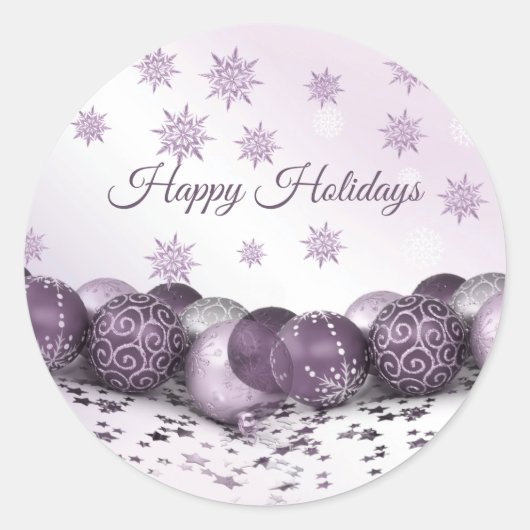 Sticker Rond Fête de Noël Pink Purple Orament Snowflakes (Devant)