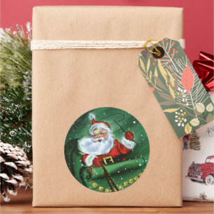 Sticker Rond fête de Noël rétro vintage Père Noël