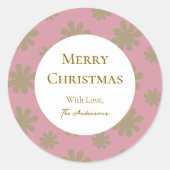 Sticker Rond Fête de Noël rose et or Floral Retro (Devant)