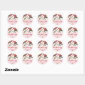 Sticker Rond Fête de Noël Rose Rouge Floral (Feuille)