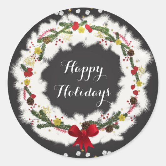 Sticker Rond Fête de Noël Russe White Pine Wreath (Devant)