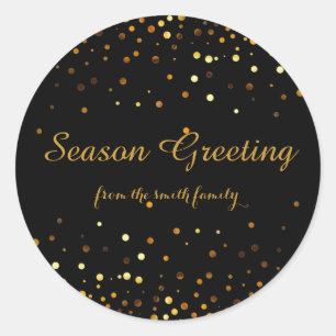 Sticker Rond Fête de Parties scintillant Black Christmas Gold F
