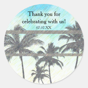 Sticker Rond Fête de plage Palmiers Été tropical