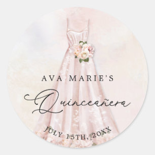 Sticker Rond Fête de Quinceañera Fleurs Roses Anniversaire