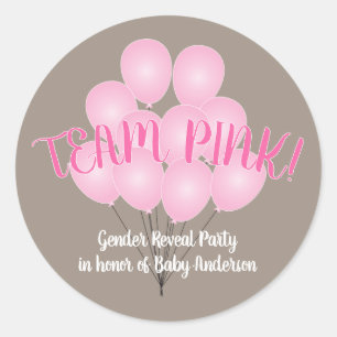 Sticker Rond Fête de Révélation du Sexe Équipe Ballons Roses