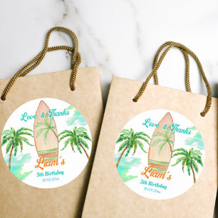 Sticker Rond Fête de surf merci de favoriser plage océan été