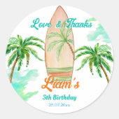 Sticker Rond Fête de surf merci de favoriser plage océan été (Devant)