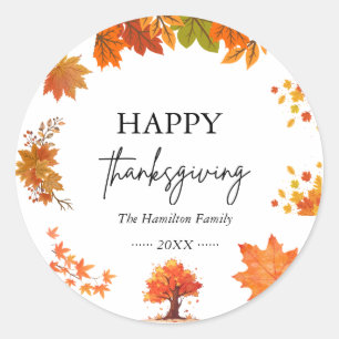 Sticker Rond Fête de Thanksgiving de dîner d'automne confortabl