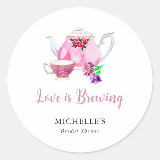 Sticker Rond Fête de thé de mariage : L'amour est en train de s (Devant)
