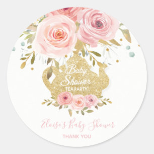 Sticker Rond Fête de thé rose pâle Baby shower Favoriser