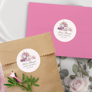 Sticker Rond Fête de thé vintage roses roses bébé