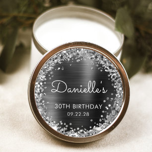 Sticker Rond Fête des 30 ans Anniversaire Charbon Gris Paillett