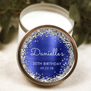 Sticker Rond Fête des 30 ans Bleu Paillettes Argentées