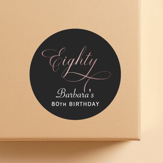 Sticker Rond Fête des 80 ans Écriture Rose Gold