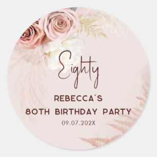 Sticker Rond Fête des 80 ans Fleurs d'herbe de Pampas