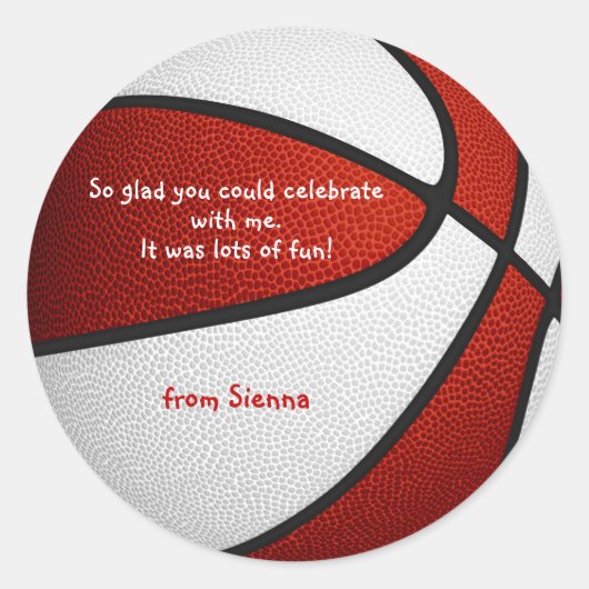 Sticker Rond fête des filles de basketball blanc rouge merci (Devant)