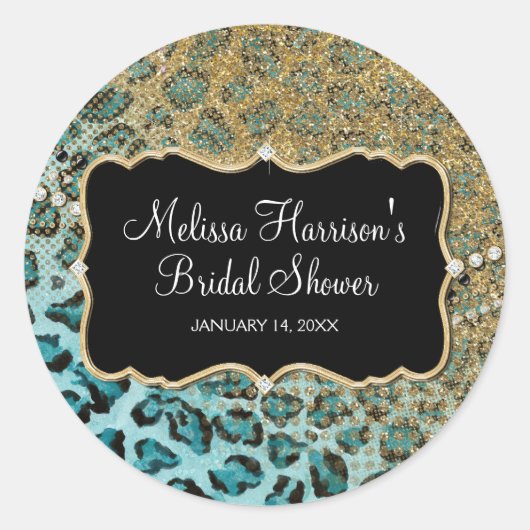 Sticker Rond Fête des mariées Aqua Gold Leopard Poster de anima (Devant)