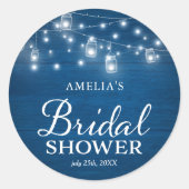 Sticker Rond Fête des mariées bleu rustique Mason Jars Lumières (Devant)