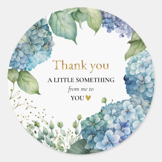 Sticker Rond Fête des mariées Blue Hydrangeas Merci (Devant)