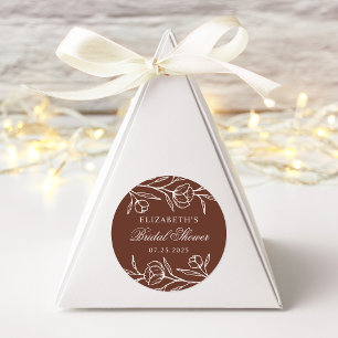 Sticker Rond Fête des mariées Brown florale esquissée