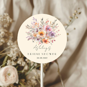 Sticker Rond Fête des mariées colorée, Bouquet Fleur